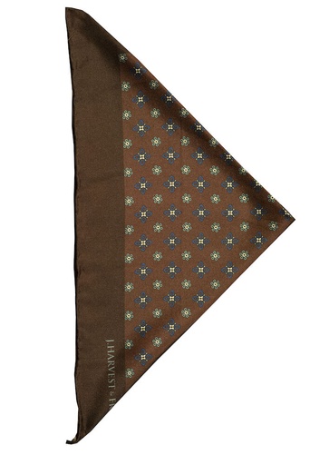 [2920400-210-0] J.H&F HANDKERCHIEF SILK FLORAL (BROWN)